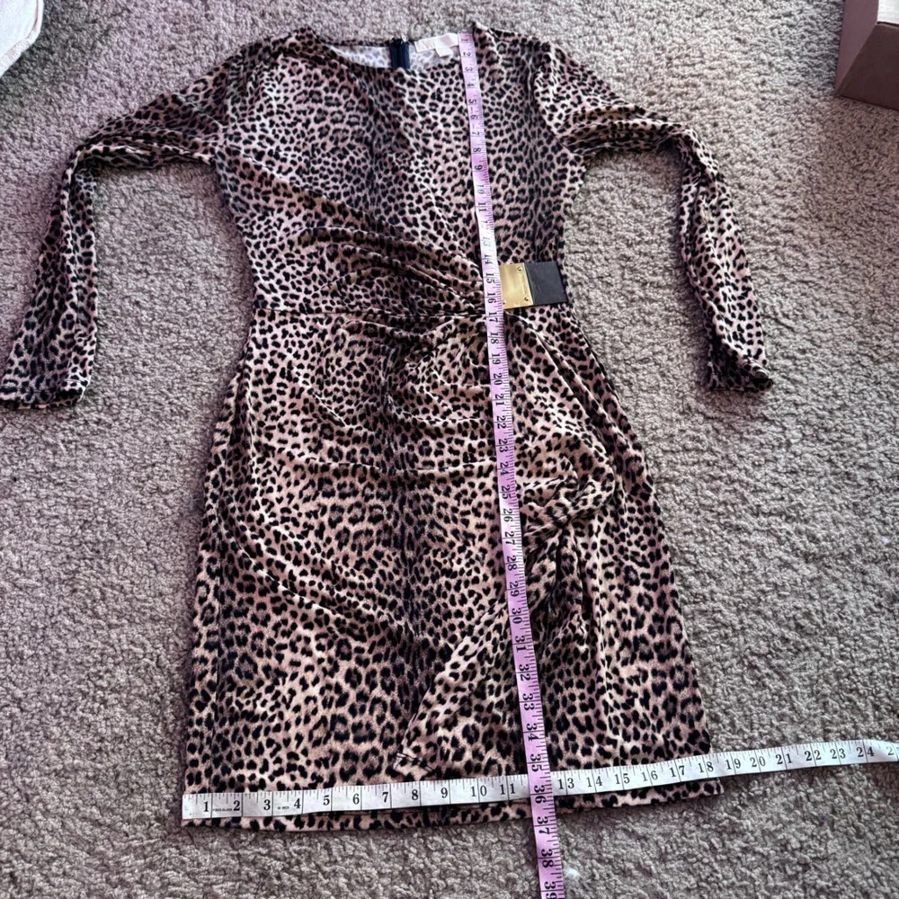Michael Kors Logo Plate Faux Wrap Leopard Print Dress